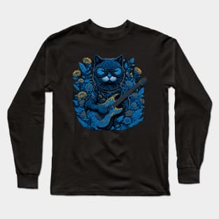 Cat with Guitar and Flowers Long Sleeve T-Shirt